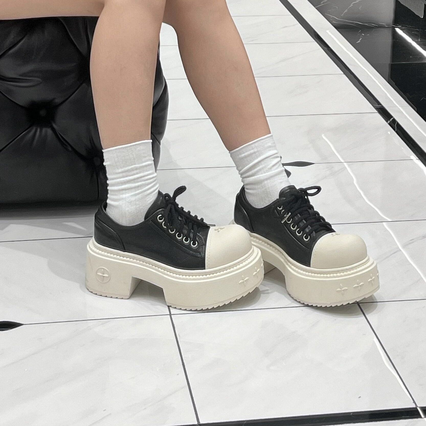 KIKIBEST十字花厚底增高德比鞋女系带大头松糕低帮百搭休闲板鞋,女鞋,牛津鞋/布洛克鞋/德比鞋,淘宝优惠券,粉丝福利购,淘宝优惠卷