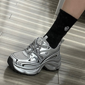 复古休闲运动鞋 新款 子 女2024春季 KIKIBEST银色厚底老爹鞋