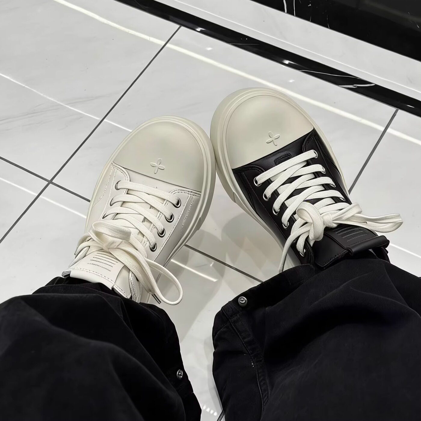 KIKIBEST新款十字花厚底增高皮质低帮球鞋女百搭休闲复古板鞋