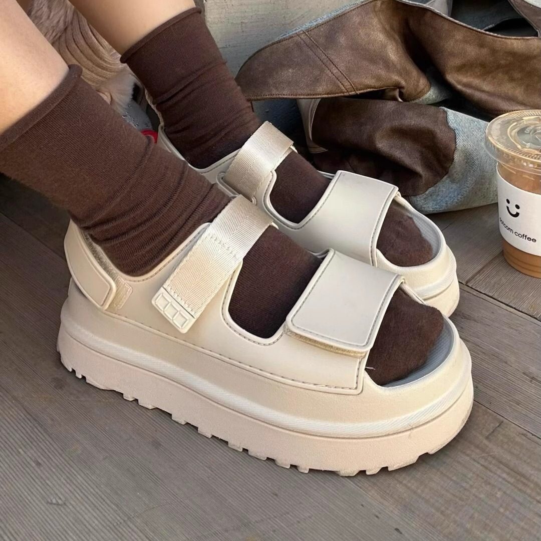 KIKIBEST夏季新款炫金魔术贴休闲凉鞋女厚底增高沙滩外穿凉拖鞋,女鞋,休闲凉鞋,淘宝优惠券,粉丝福利购,淘宝优惠卷