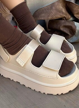 KIKIBEST夏季新款炫金魔术贴休闲凉鞋女厚底增高沙滩外穿凉拖鞋