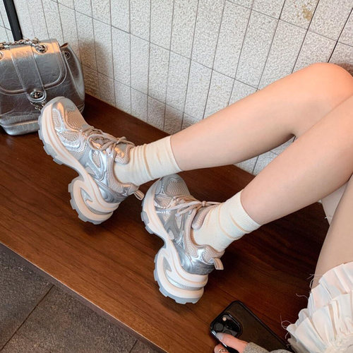 KIKIBEST银色老爹鞋女运动鞋
