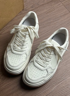 KIKIBEST 高级感超软马皮厚底增高小白鞋女真皮百搭系带休闲板鞋