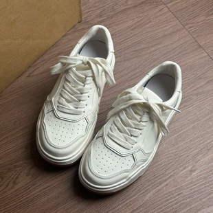 KIKIBEST 高级感超软马皮厚底增高小白鞋女真皮百搭系带休闲板鞋