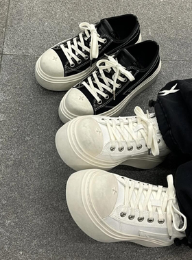 KIKIBEST新款十字花复古帆布鞋女厚底增高休闲板鞋低帮做旧脏脏鞋