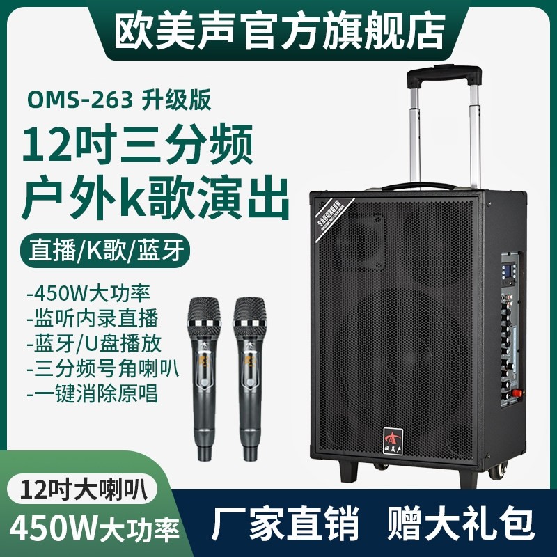 欧美声263专业户外音响K歌唱歌演音箱12寸出移动大功率广场舞拉杆