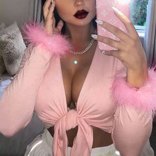 sleeved shirt with navel 女士系结露脐长袖 condensation Long