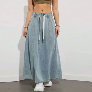 skirt 女士松紧腰抽绳牛仔裙Elastic waist drawstring women for