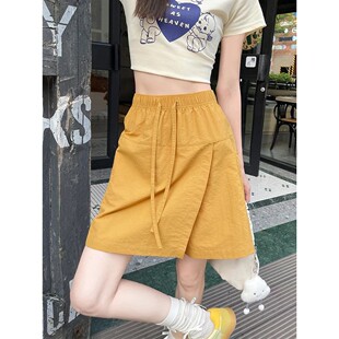 loose 高腰休闲宽松短裤 shorts casual patchwork 女High waisted