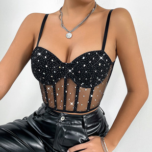 fit tank top Solid sequins纯色修身 slim with 吊带背心女 color