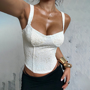 女士蕾丝鱼骨吊带外穿束腰修身上衣 Lace Fish Bone Strap Female