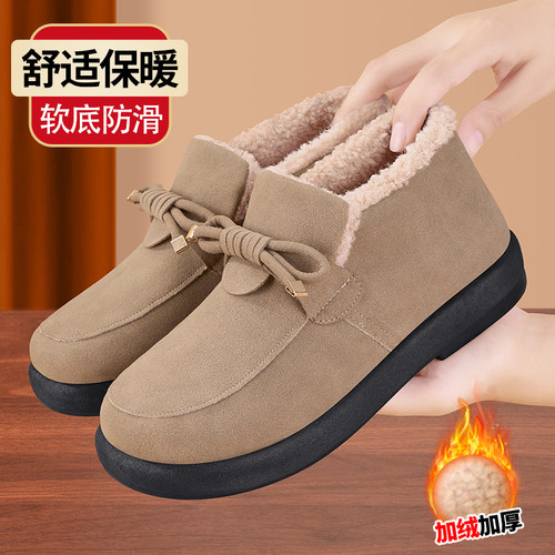老北京棉鞋加绒外穿一脚蹬雪地靴