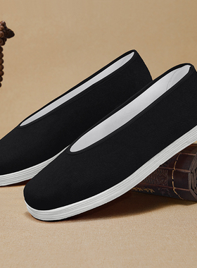 老北京布鞋男旗舰店官方正牌2025防滑软底圆口老头鞋黑色帆布鞋子