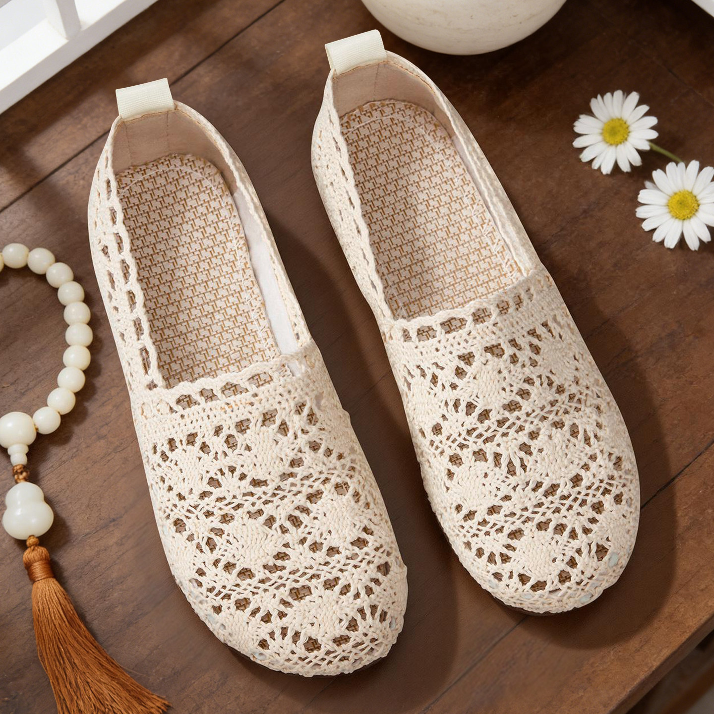 老北京布鞋女夏季2026新款网鞋女透气网面镂空妈妈鞋平底浅口单鞋