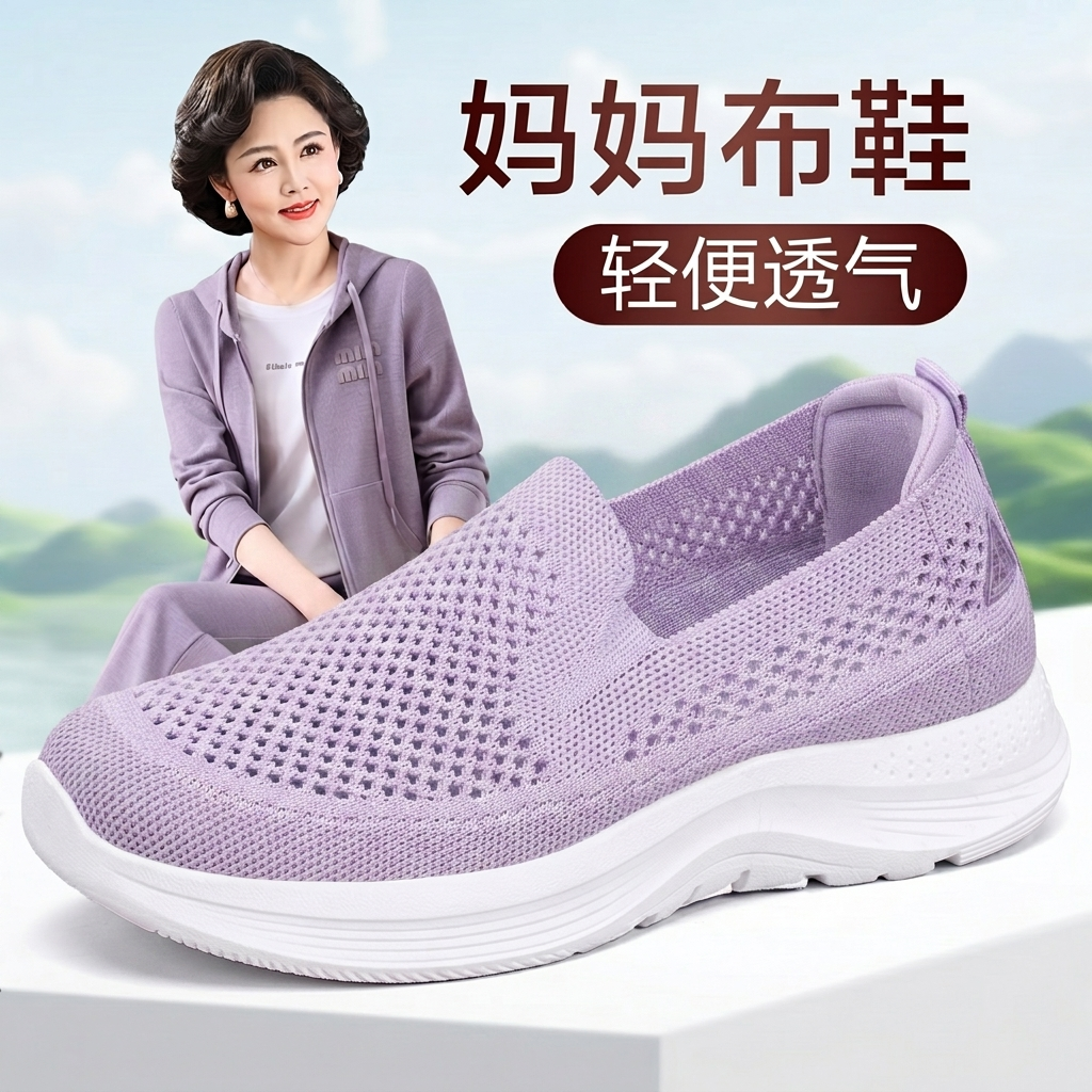 老北京布鞋女2026新款夏季防滑透气软底中老年妈妈鞋一脚蹬旗舰店