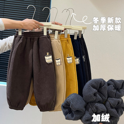 女童秋冬季加绒加厚休闲裤女宝宝保暖外穿卫裤时尚休闲棉裤童装潮