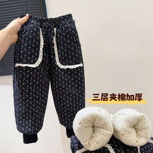 女童潮款 子儿童休闲童装 三层夹棉加厚棉裤 外穿裤 女宝宝韩版 秋冬款