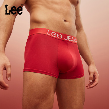 Lee李牌本命年内裤男纯棉红色7A抗菌透气四角裤平角裤红内裤