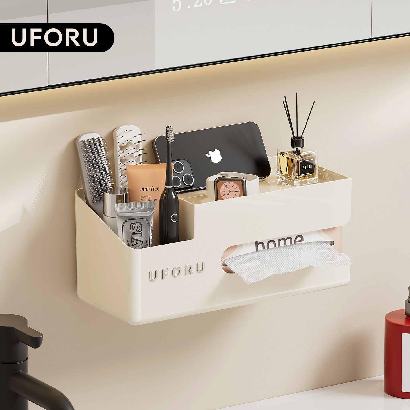 uforu免打孔壁挂纸巾盒置物架图片