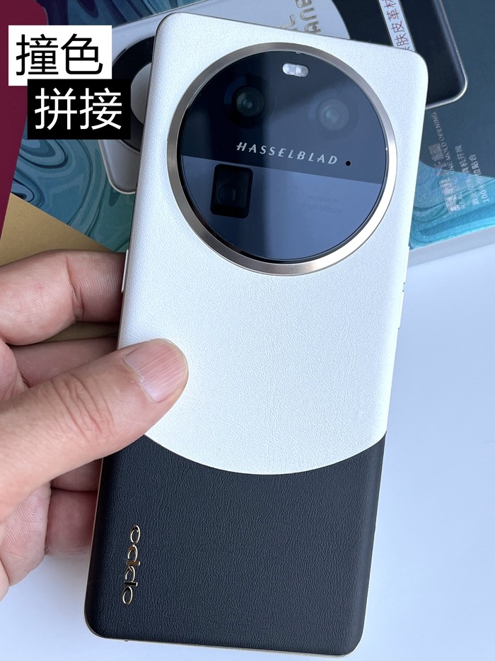 适用OPPOFindX6黑白拼接素皮后膜OPPO Find X7原机皮纹背膜双色拼接原机皮纹手机后膜
