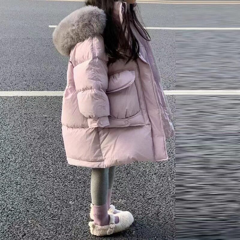 女童洋气大毛领羽绒棉服儿童中长款棉衣秋冬款加厚保暖棉袄外套