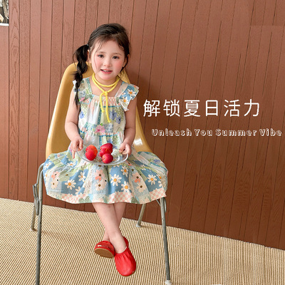 女童夏季碎花飞袖连衣裙2026新款儿童洋气公主裙宝宝甜美夏装裙子