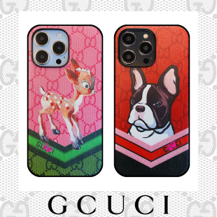 16Promax斜跨皮绳手机壳iPhone11 mini 意大利潮牌经典 15plus 老花小鹿斑比斗牛犬适用苹果12