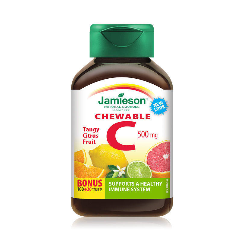 进口Jamieson健美生天然维生素C咀嚼片柑橘味120片vc口含片365天Z