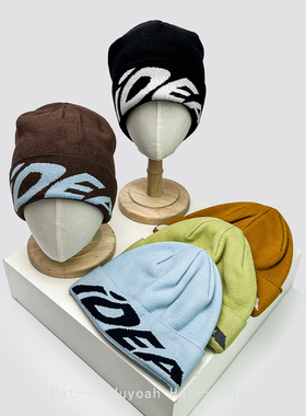 秋冬新款户外登山提花iDEA字母针织帽子男女保暖美式冷帽套头帽