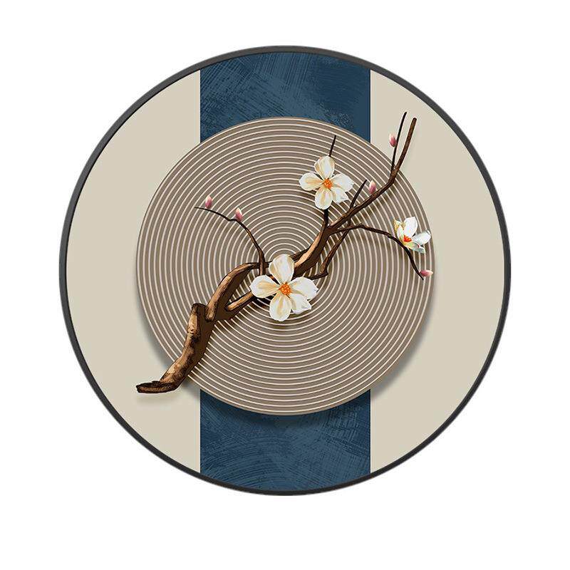 新中式餐厅背景墙挂画入户玄关装饰画书房茶室壁画进门梅花圆形画