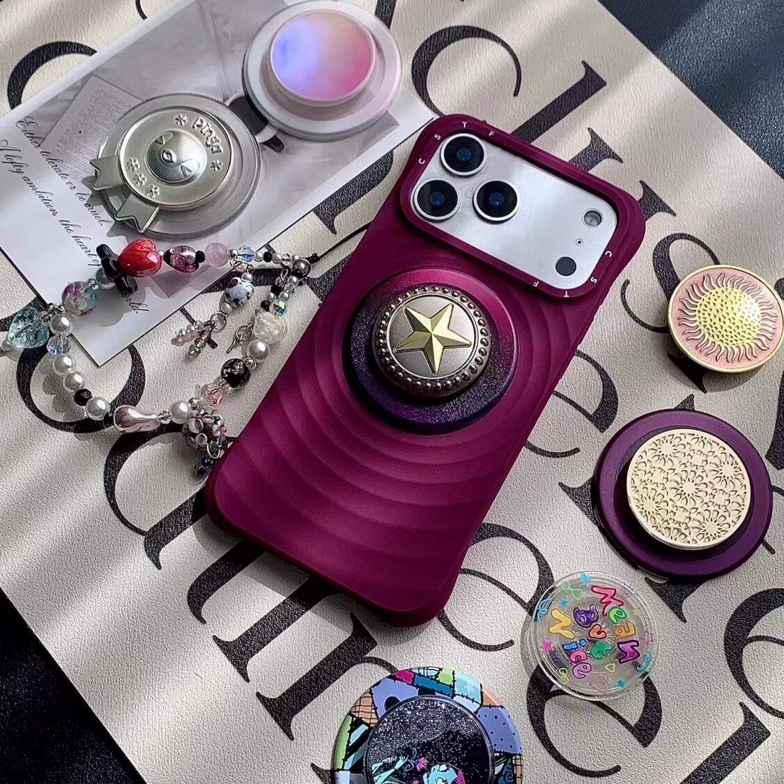 iPhone17葡萄紫波漾手机壳紫色系磁吸iPhone17pro Max手机支架