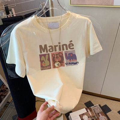 2025新款正肩纯棉短袖t恤女ins时尚百搭减龄显瘦圆领上衣薄款夏季