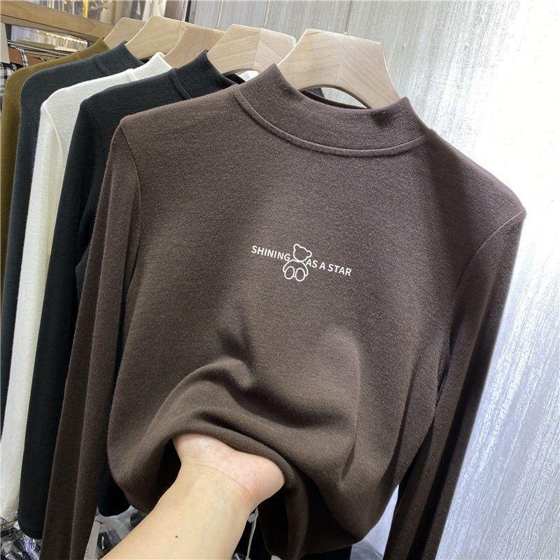 半高领德绒打底衫女秋冬修身减龄韩系内搭时髦时尚洋气T恤上衣