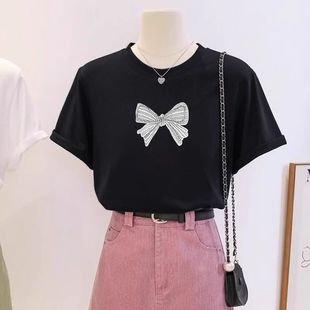 体恤上衣潮 印花白色卡通短袖 t恤女夏季 新款 宽松百搭休闲简约半袖
