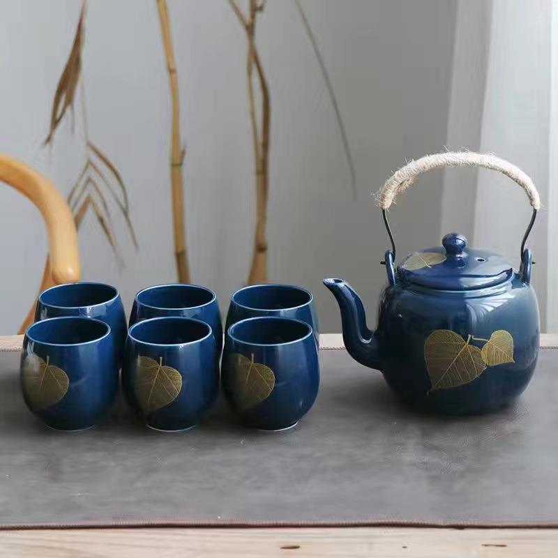 黑釉大容量茶具套装简约日式陶瓷提梁壶茶杯整套家用办公送礼
