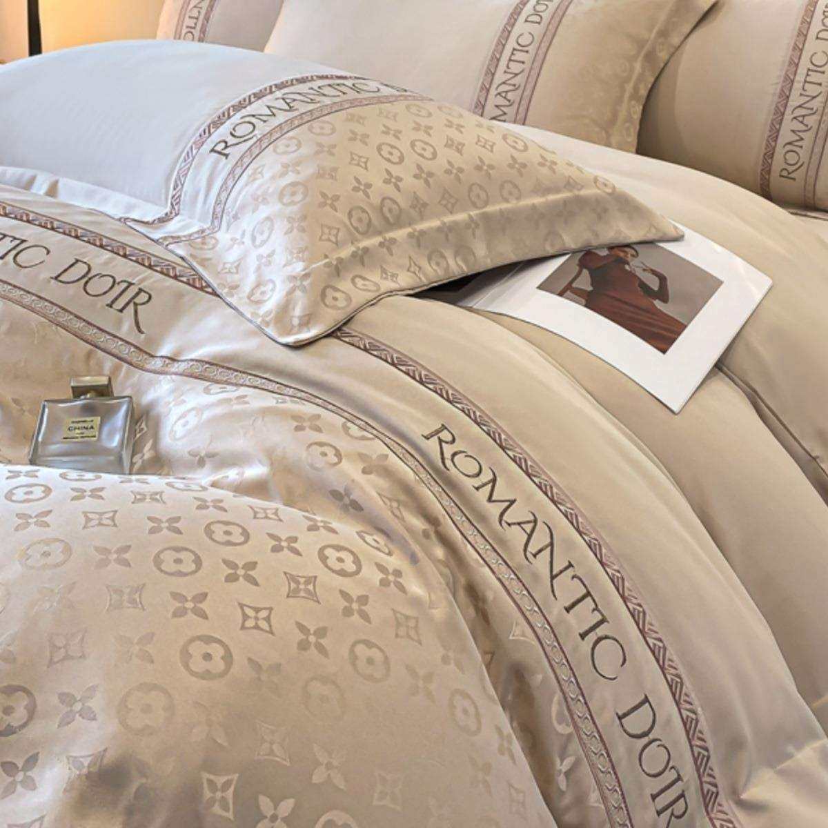 欧式冰丝四件套轻奢丝滑裸睡双面水洗真丝被套贡缎提花床单夏床品