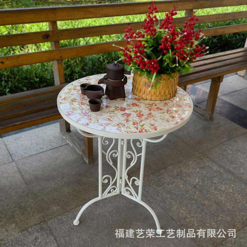 简约铁艺阳台桌椅户外美式休闲组合庭院折叠金属瓷砖桌面外摆桌子