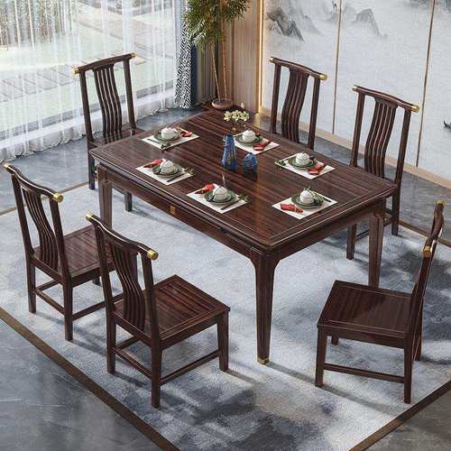 新中式轻奢岩板餐桌椅组合现代中式家用长方形实木方桌吃饭桌子