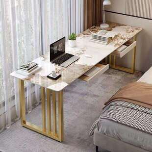 轻奢家用岩板书桌/简约酒店双人办公电脑桌阳台窄条桌床边工作台