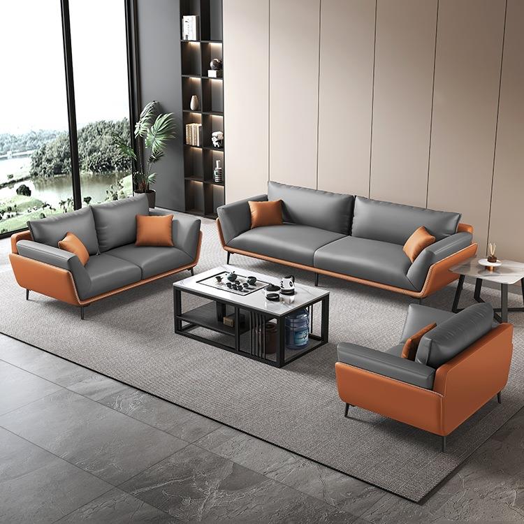 办公室沙发简约商务接待会客洽谈休息区三人办公沙发茶几组合