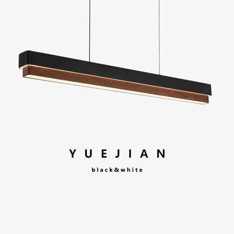 意式极简一字长条餐厅吊灯中古胡桃木纹复古餐桌灯设计师吧台灯