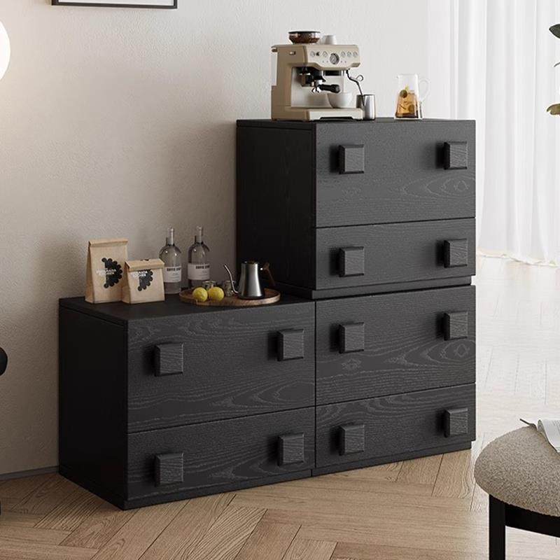 my实木书柜床头柜自由组合收纳储物柜一体落地黑色斗柜复古电视柜