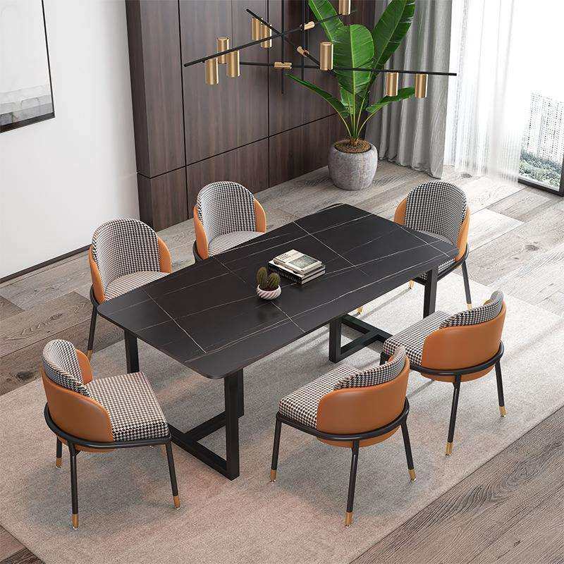 欧式轻奢岩板餐桌小户型家用吃饭桌子简约餐厅长方形餐桌椅组合