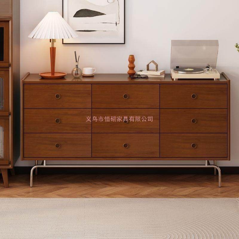 轻奢复古实木九斗柜中古实木客厅高级感抽屉柜置物柜一体复古斗柜