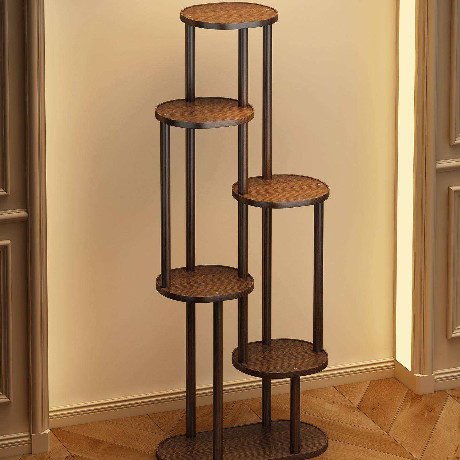 花架子客厅落地式复古博古架阳台实木中式小型置物架绿植展示架子