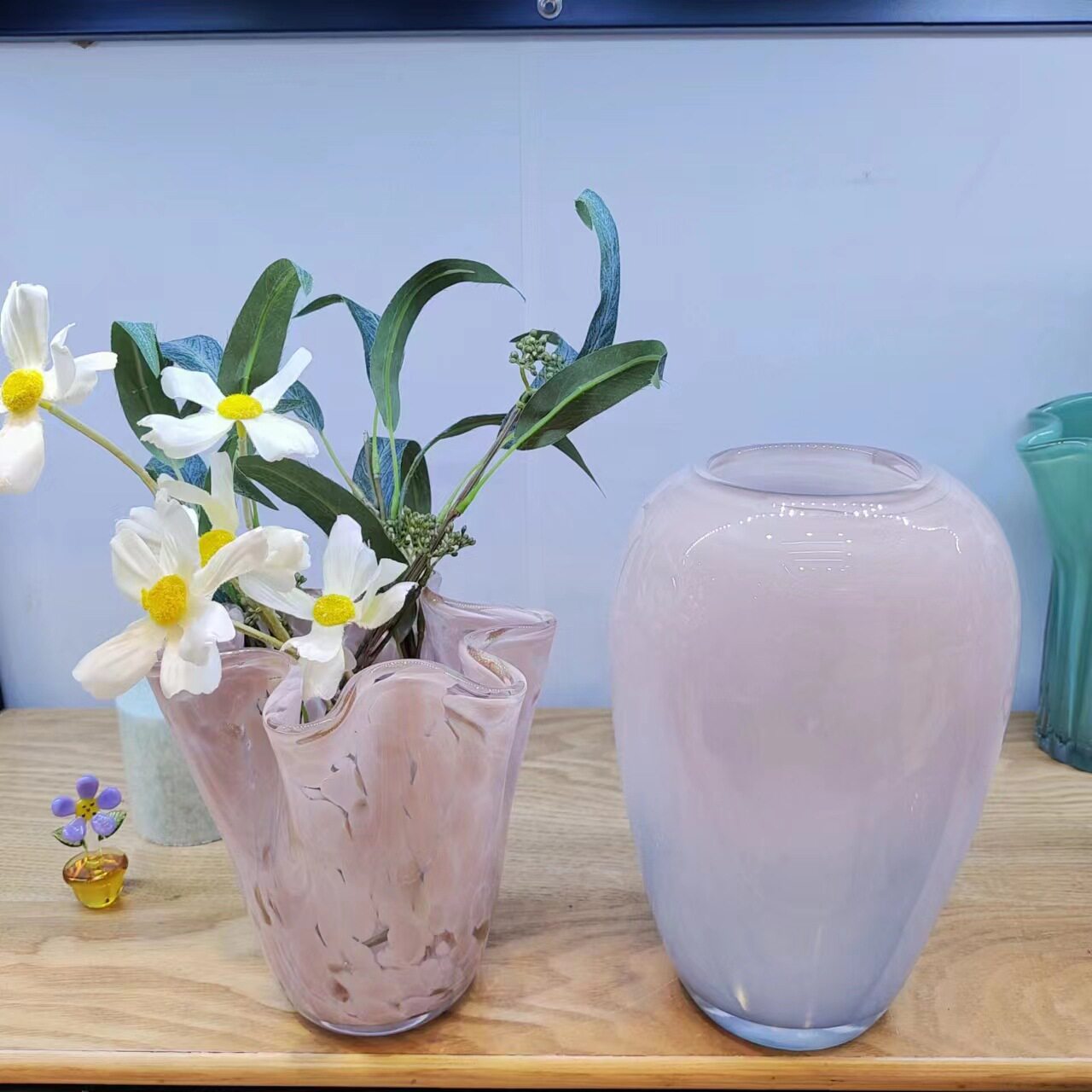 现代简约玻璃花瓶粉色家居软装创意水培容器花插玻璃饰品白菜摆件