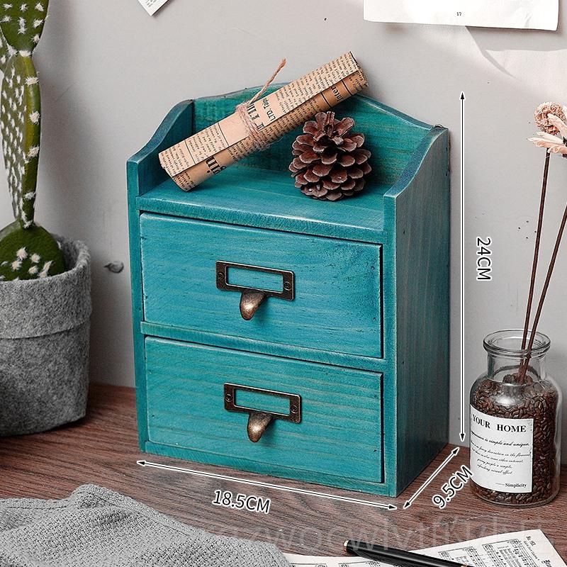 新款akka实木储复古桌面箱学生宿舍收纳盒四抽屉物柜木质首饰z置