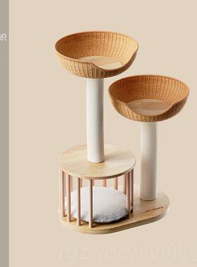 新款Pet小peac实木藤编猫e猫窝爬架子猫树一体小型剑麻多猫户型不