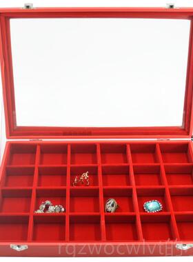 新款大红色盖珠宝箱格子纳戒指项链手链吊收坠耳环耳钉手镯首号饰