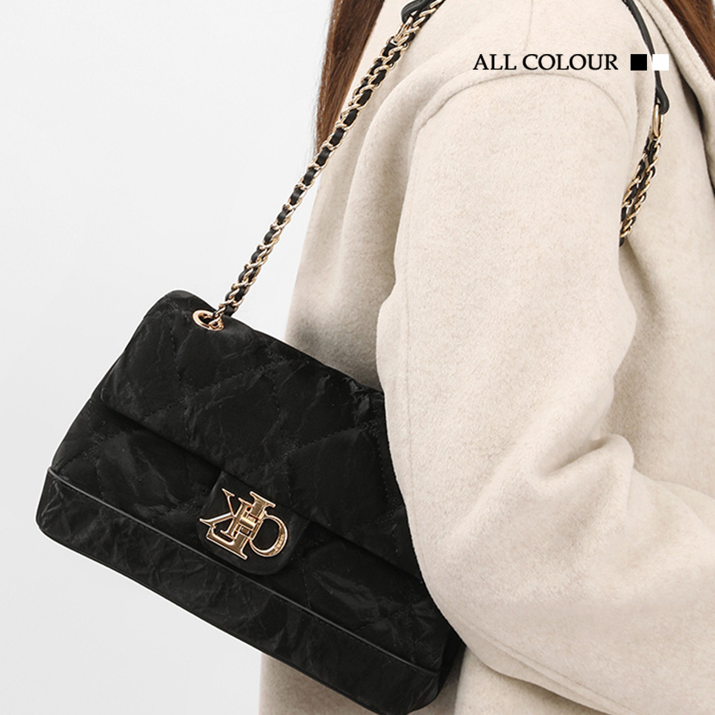 高级感黑色丝绒链条单肩腋下包包女式2025新款通勤斜挎小方包秋冬